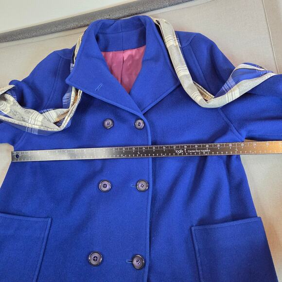 Vintage 80s Jacob-Crowley Wool Overcoat Blue Long Peacoat Made in Canada - Picture 12 of 16